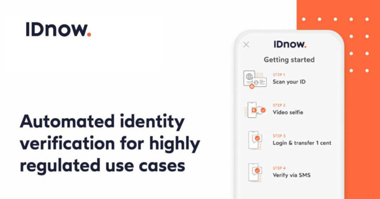 IDnow. Automated identity, verification for highly regulated use cases. Phone with the 4 steps explained