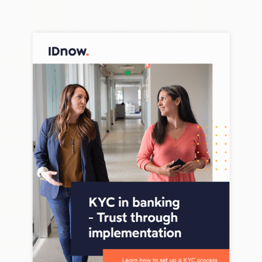 KYC in banking ebook cover with two women walking down a hall