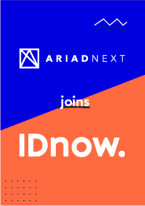 IDnow and Ariadnext poster with blue and orange background