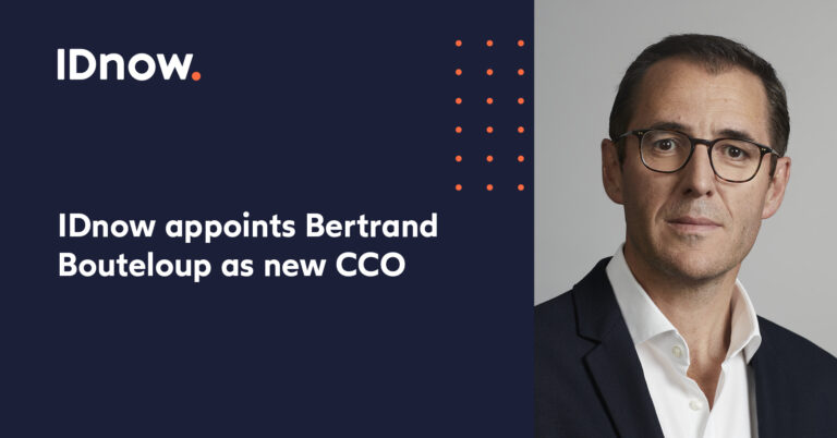 Head shot of a man with glasses with title reading IDnow appoints Bertrand Bouteloup as new CCO