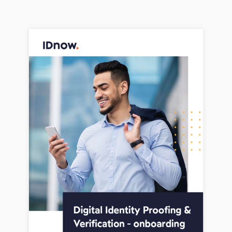 Digital Identity Proofing & Verification ebook with man holding phone in one hand and his jacket in the other