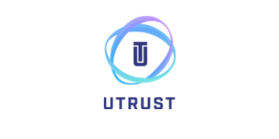 Utrust logo in blue with white background