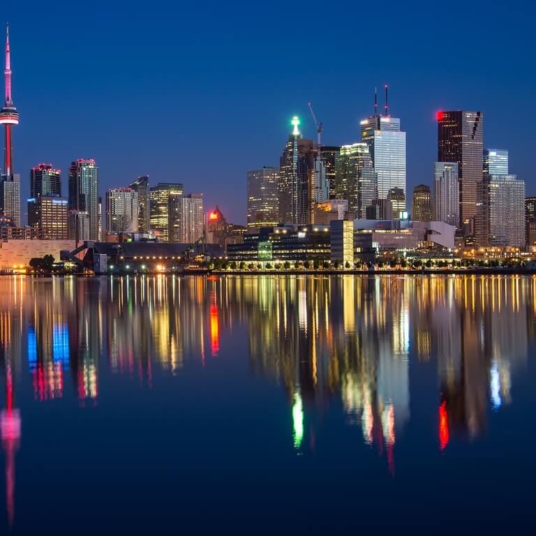 Ontario skyline at night from across the water