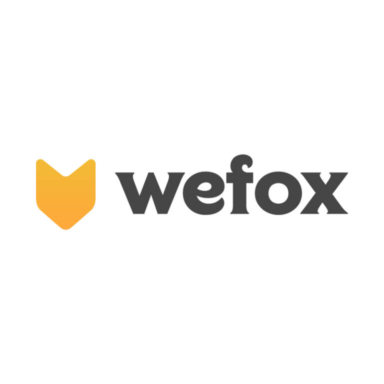 wefox logo in black, white and yellow on white background