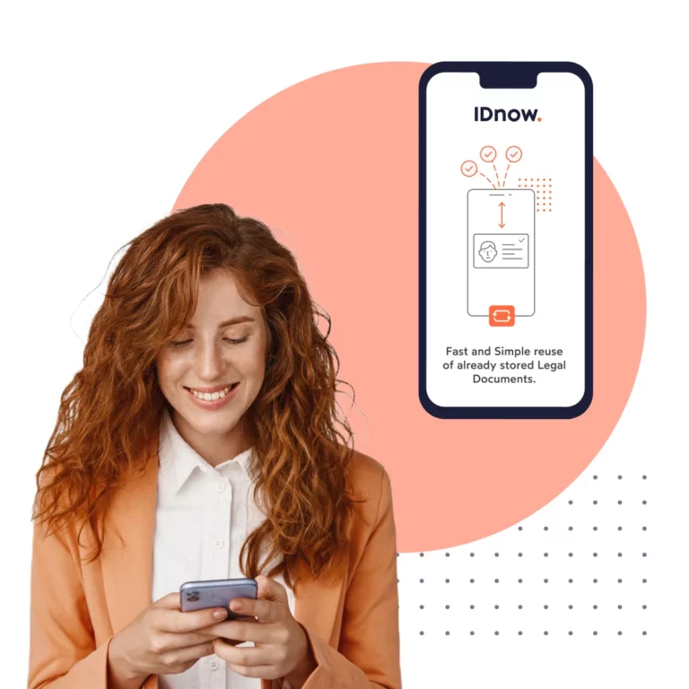 digital identity verification with red-haired woman looking down at her phone verifying through IDnow