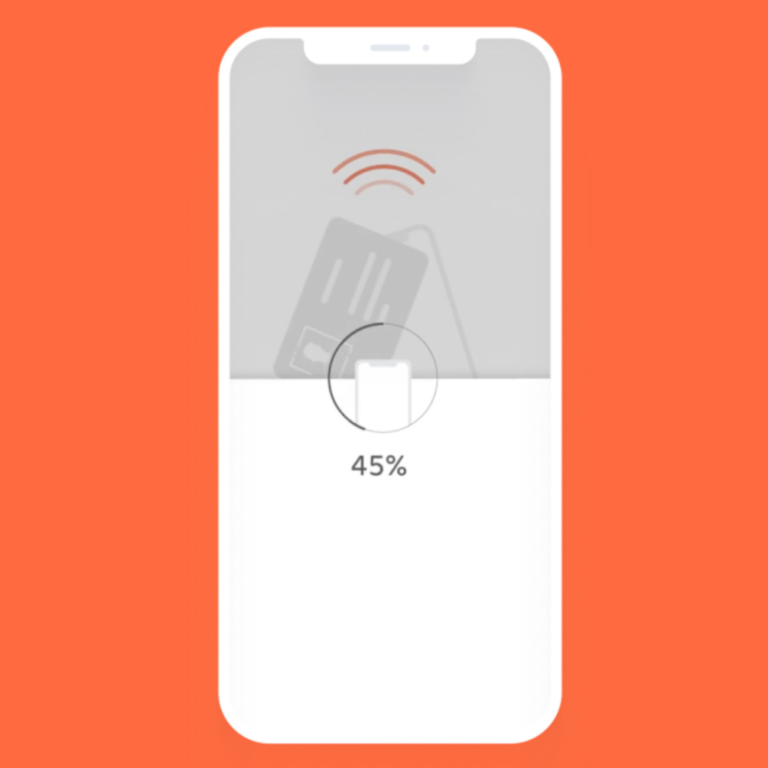 phone in 45% verification process of ID in orange background