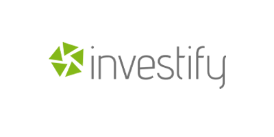 Investify logo in gray with green and white background