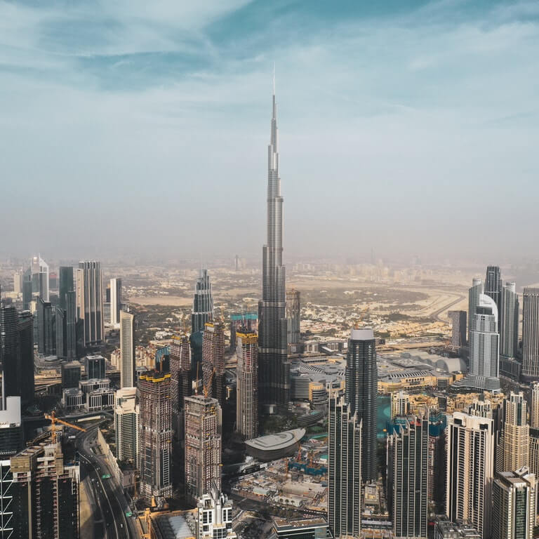 Dubai skyline with tall buildings