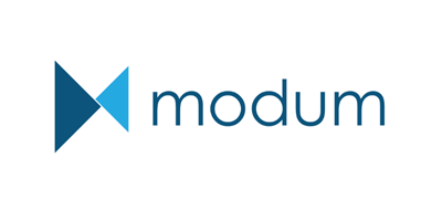 modum logo with light and blue and white background