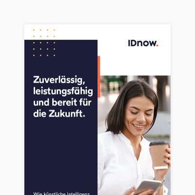 IDnow poster with a girl smiling looking at her phone with a coffee on the other hand.