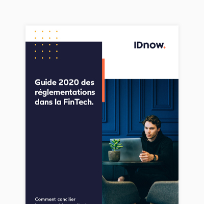FinTech ebook thumbnail in French with man sitting in front of a laptop