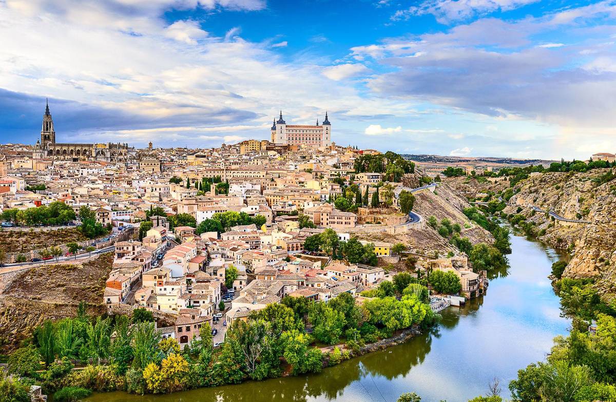 overhead photo of an historic city in Spain on a sunny day