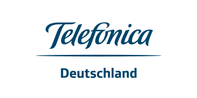 Telefonica logo in blue font and white background