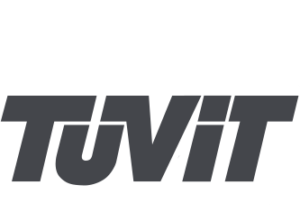 tuvit logo in gray and white background