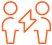 two people icons in orange with lightening symbol between them