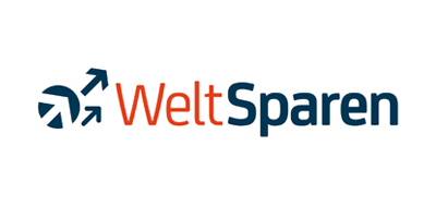welt sparen logo in blue and orange font with white background