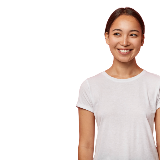 woman with dark hair in white t-shirt smiling